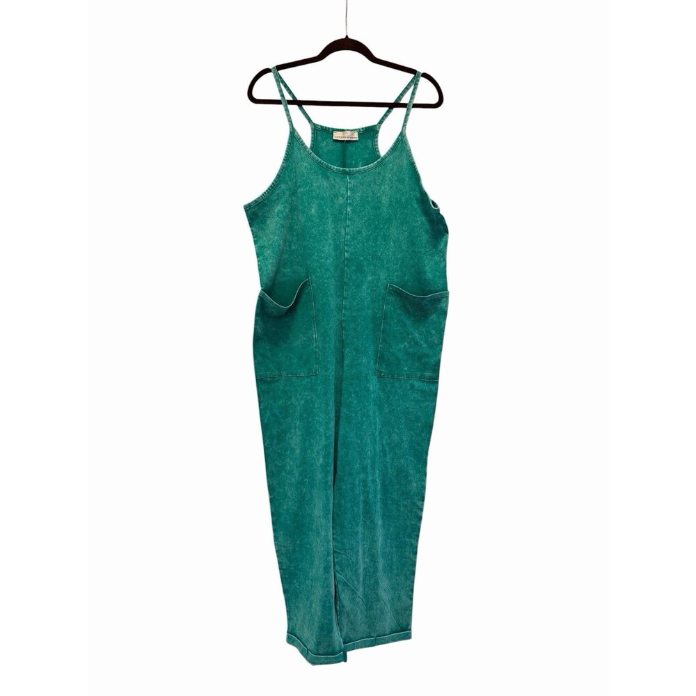Zenana Mineral Wash Oversized Jumpsuit Small FP Hot Shot Green NWOT